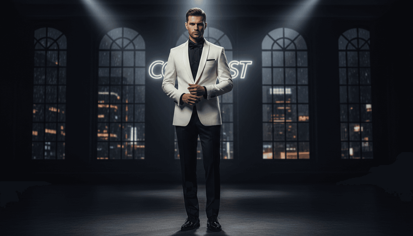 Suti ya white jacket na muundo wa exclusive